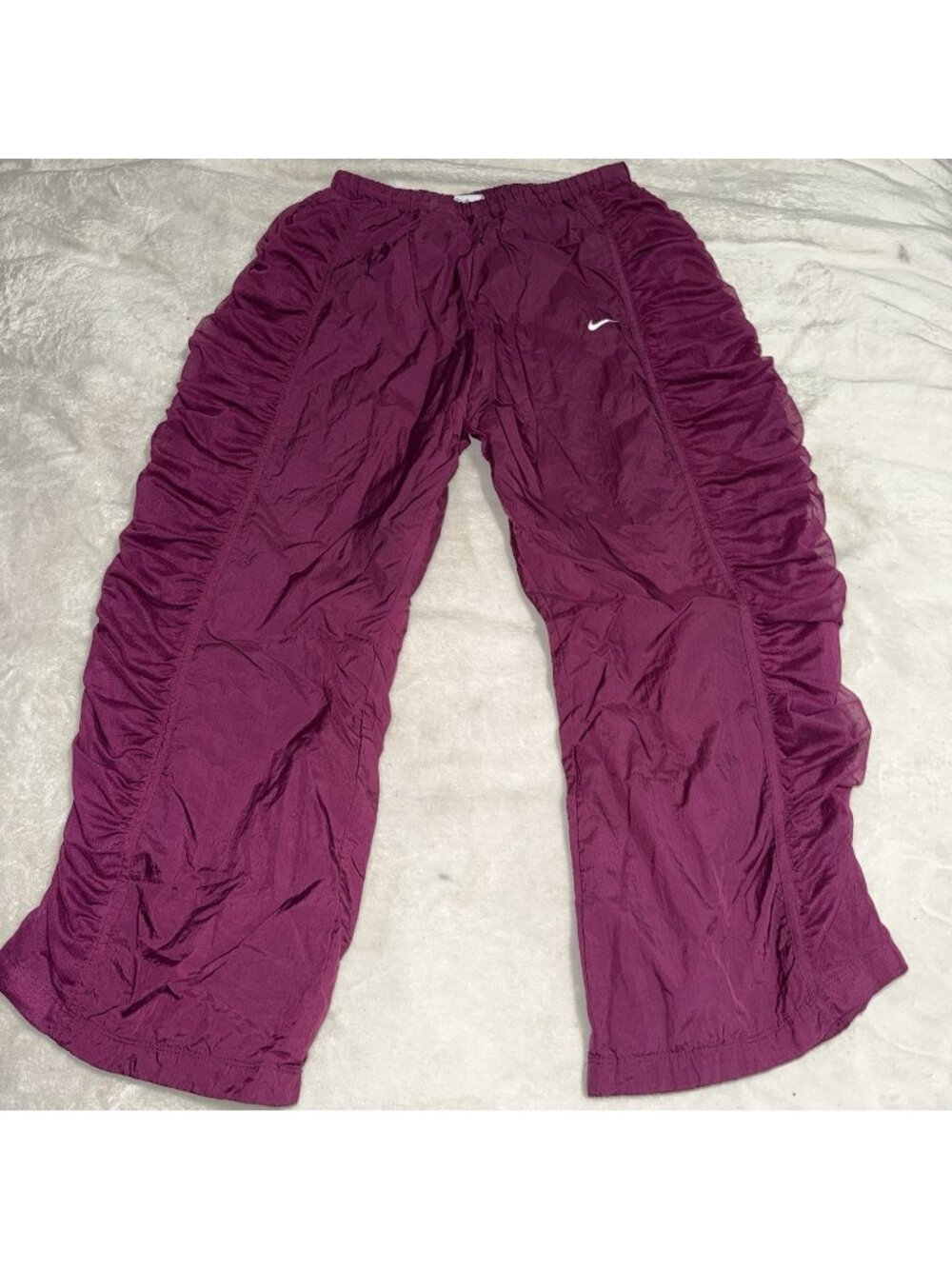 Nike Womens XL Burgundy Ruched Track Pants Wide Leg Windbreaker Y2K